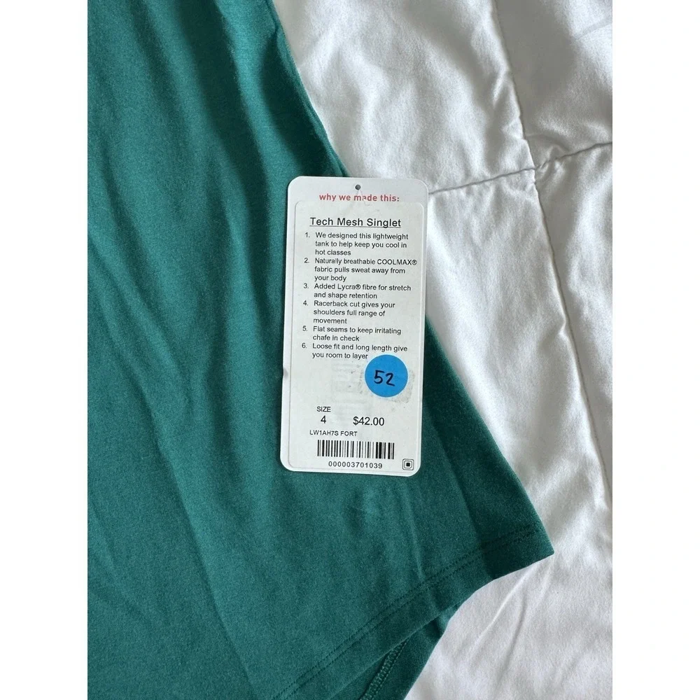 New Lululemon Women's Green Tech Mesh Singlet Size 4 Racerback Tank Top NWT